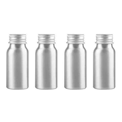 ZEOABSY 4 Stück 30 ml Leere Rund Silber Aluminium Flasche mit Aluminium Schraubdeckel Silber, 30ml Schraubflaschen aus Aluminium zum befüllen für Kosmetik Essenzen Öle Badezimmer Hotel Reisen von ZEOABSY