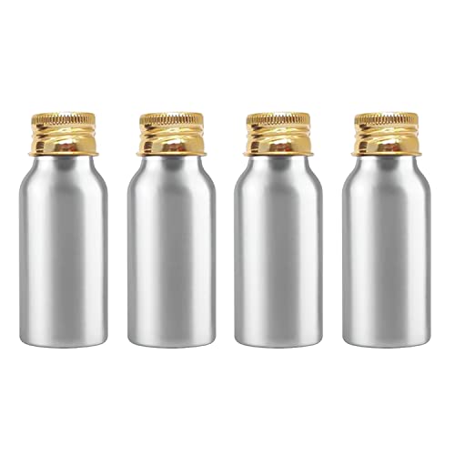 ZEOABSY 4 Stück 50 ml Leere Rund Silber Aluminium Flasche mit Aluminium Schraubdeckel Gold, 50ml Schraubflaschen aus Aluminium zum befüllen für Kosmetik Essenzen Öle Badezimmer Hotel Reisen von ZEOABSY