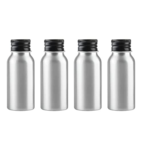 ZEOABSY 4 Stück 50 ml Leere Rund Silber Aluminium Flasche mit Aluminium Schraubdeckel Schwarz, 50ml Schraubflaschen aus Aluminium zum befüllen für Kosmetik Essenzen Öle Badezimmer Hotel Reisen von ZEOABSY