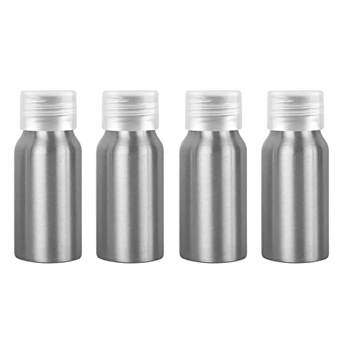 ZEOABSY 4 Stück 50 ml Leere Rund Silber Aluminium Flasche mit Kunststoff Schraubdeckel Transparent, 50ml Schraubflaschen aus Aluminium zum befüllen für Kosmetik Essenzen Öle Parfum Pulver Reisen von ZEOABSY