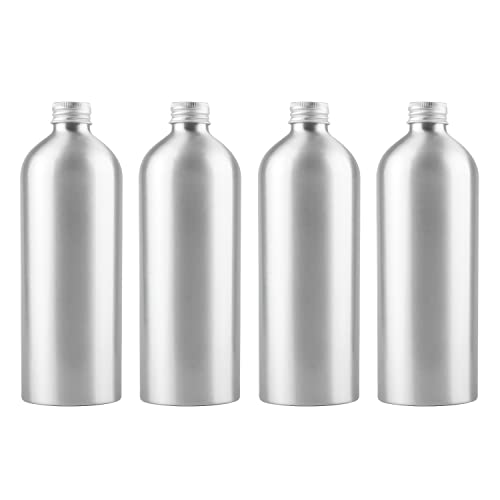 ZEOABSY 4 Stück 500 ml Leere Rund Silber Aluminium Flasche mit Aluminium Schraubdeckel Silber, 500ml Schraubflaschen aus Aluminium zum befüllen für Kosmetik Essenzen Öle Badezimmer Hotel Reisen von ZEOABSY