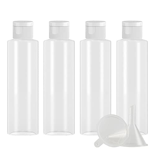 ZEOABSY 4 Stück Leer 150ml Transparent PET Kunststoff Flasche mit Weiß Klappdeckel, Flache Schulter Tragbare Flasche für Kosmetische Flüssigkeiten Öl Reisen von ZEOABSY