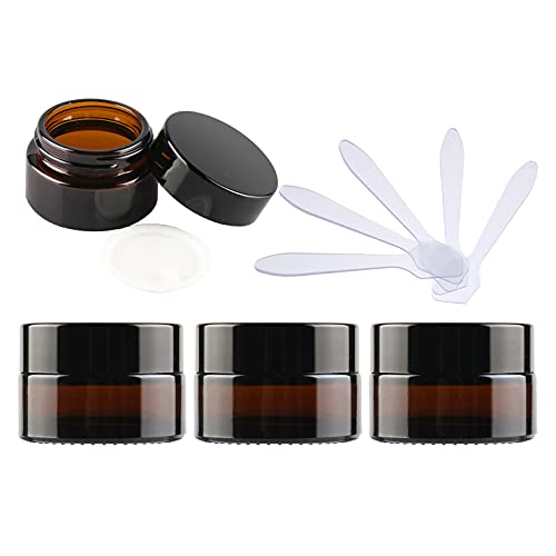 ZEOABSY 4 Stück Leere Brown Glas Cremedose 15ml mit Deckel, Braunglas Schraubdeckel Glas-Tiegel Schraubdose Glas-Dose Salbentiegel Kosmetik-Dose für Gels Cremes + 4X Spatel von ZEOABSY