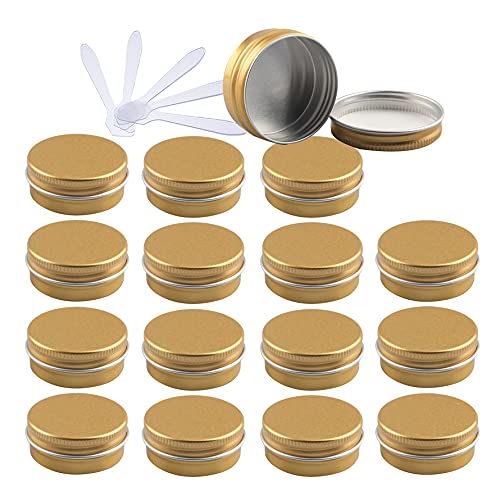 ZEOABSY 48 Stück 15ml Gold Aluminium Leer Dosen mit Schraubdeckel Runde Alu Tiegel Cremedose Schraubdose Aludose Tins für Kosmetik Kerze Salben 12x Spatel von ZEOABSY