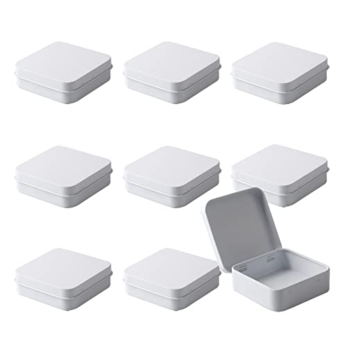 ZEOABSY 50 Stück Leer Weiß Blechdose mit Deckel, Kleine Metall Dosen 7,0 x 7,0 x 2,2 cm, Quadrat Aufbewahrungsbox Teiliges, Kartendose für Visitenkarten Kleine Metallbox von ZEOABSY