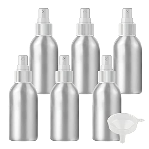 ZEOABSY 6 Stück 100 ml Leere Aluminium Sprühflasche mit Weiß Sprühkopf Parfümzerstäuber Feinen Nebel Wassersprüher Zerstäuber Nachfüllbarer für Parfüm Ätherisches Öl, 1x Trichter von ZEOABSY