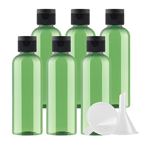 ZEOABSY 6 Stück Leer 100ml Grün PET Kunststoff Flasche mit Schwarz Klappdeckel, Runden Tragbare Flasche für Kosmetische Flüssigkeiten Öl Reisen von ZEOABSY