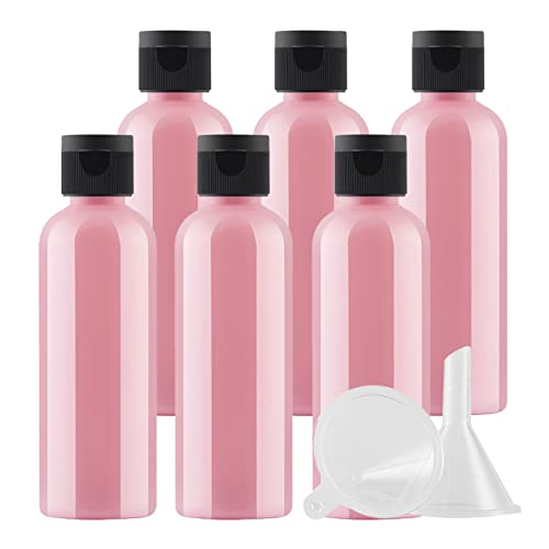 ZEOABSY 6 Stück Leer 100ml Rosa PET Kunststoff Flasche mit Schwarz Klappdeckel, Runden Tragbare Flasche für Kosmetische Flüssigkeiten Öl Reisen von ZEOABSY