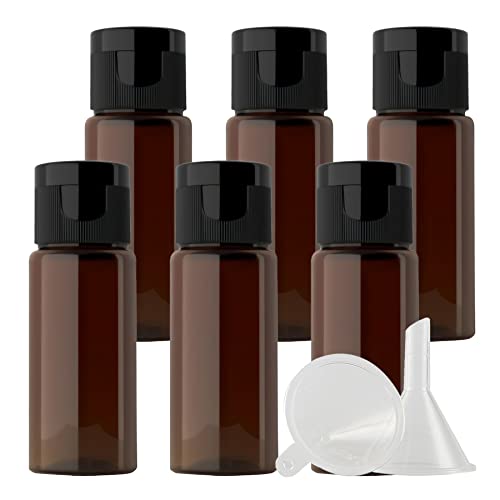 ZEOABSY 6 Stück Leer 15ml Braun PET Kunststoff Flasche mit Schwarz Klappdeckel, Runden Tragbare Flasche für Kosmetische Flüssigkeiten Öl Reisen (UNSQUEEZABLE) von ZEOABSY