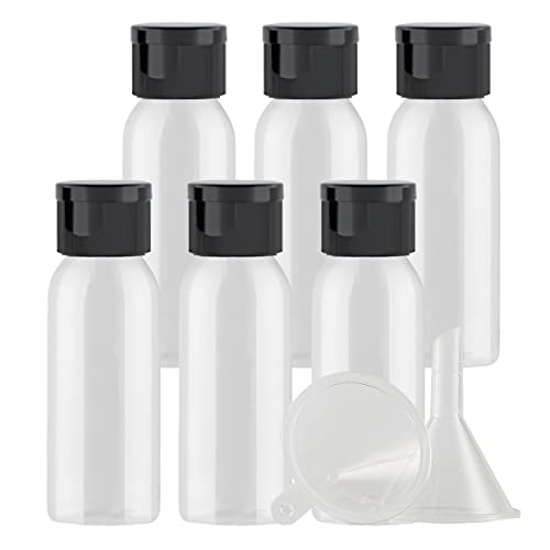 ZEOABSY 6 Stück Leer 30ml Transparent PET Kunststoff Flasche mit Schwarz Klappdeckel, Runden Tragbare Flasche für Kosmetische Flüssigkeiten Öl Reisen von ZEOABSY