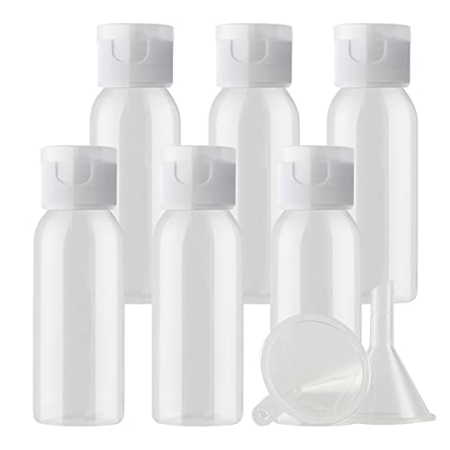 ZEOABSY 6 Stück Leer 30ml Transparent PET Kunststoff Flasche mit Transparent Klappdeckel, Runden Tragbare Flasche für Kosmetische Flüssigkeiten Öl Reisen von ZEOABSY