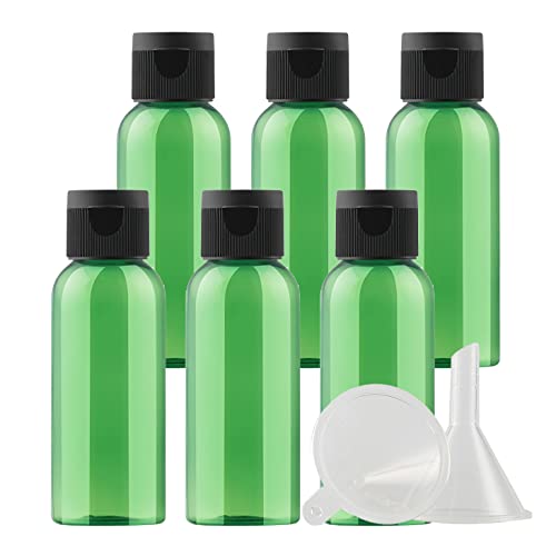ZEOABSY 6 Stück Leer 50ml Grün PET Kunststoff Flasche mit Schwarz Klappdeckel, Runden Tragbare Flasche für Kosmetische Flüssigkeiten Öl Reisen von ZEOABSY