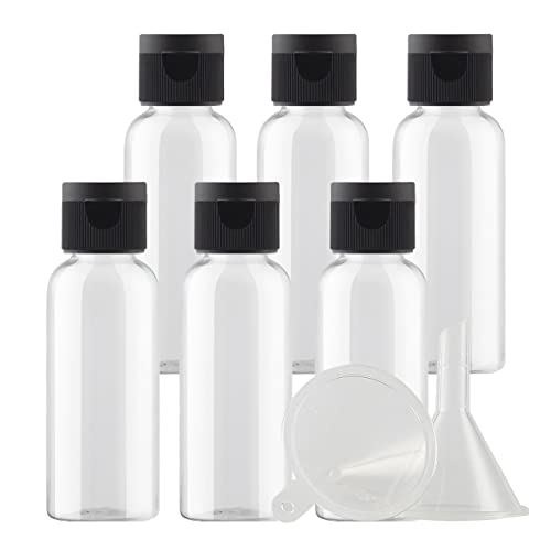 ZEOABSY 6 Stück Leer 50ml Transparent PET Kunststoff Flasche mit Schwarz Klappdeckel, Runden Tragbare Flasche für Kosmetische Flüssigkeiten Öl Reisen von ZEOABSY