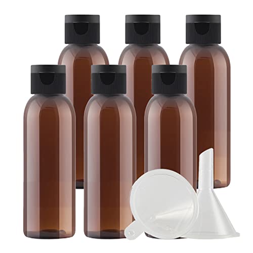 ZEOABSY 6 Stück Leer 60ml Braun PET Kunststoff Flasche mit Schwarz Klappdeckel, Runden Tragbare Flasche für Kosmetische Flüssigkeiten Öl Reisen von ZEOABSY