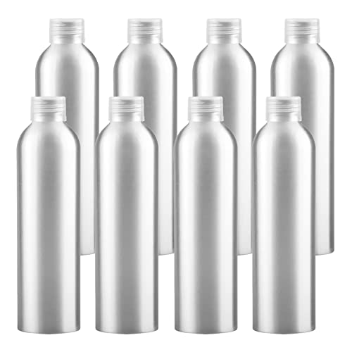ZEOABSY 8 Stück 250 ml Leere Rund Silber Aluminium Flasche mit Kunststoff Schraubdeckel Transparent, 250ml Schraubflaschen aus Aluminium zum befüllen für Kosmetik Essenzen Öle Parfum Pulver Reisen von ZEOABSY