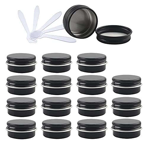 ZEOABSY 96 Stück 10ml Glanz Schwarz Aluminium Leer Dosen mit Schraubdeckel Runde Alu Tiegel Cremedose Schraubdose Aludose Tins für Kosmetik Kerze Salben 12x Spatel von ZEOABSY