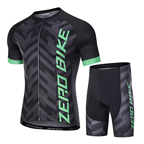 Herren Atmungsaktiv Schnelltrocknend Fahrradtrikot Set, Outdoor Kurzarm Radsport-Shirt + 3D Gel Gepolsterte Kurze Hose Fahrradhose (00010, M) von ZEROBIKE