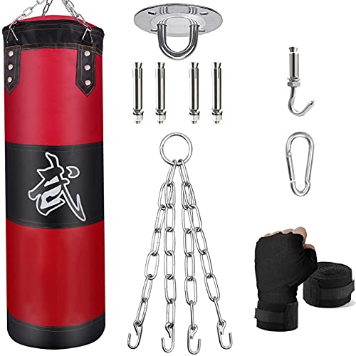 ZERUIDM Boxsack Set Heavy Duty Punchingsäcke UNGEFÜLLT, Hängende Boxing Bag für Erwachsene Kinder, Punching Bag mit Boxbandagen Deckenhaken Kette, für Kickboxen Kampfsport Muay Thai MMA von ZERUIDM