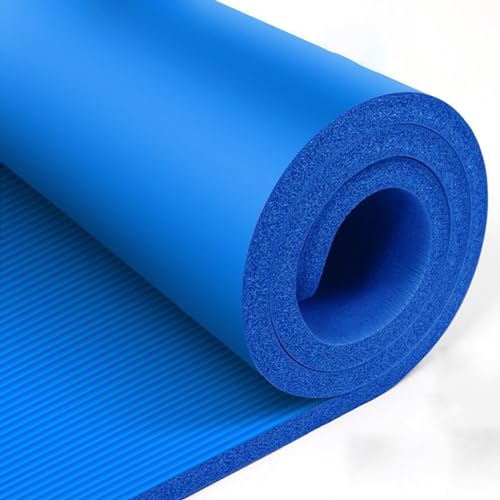 Extra breite und verdickte Yogamatte, rutschfeste Fitness-Trainingsmatte mit Riemen und Aufbewahrungstasche, Fitnessmatte for Pilates und Bodenübungen (Color : Blue) von ZERVA