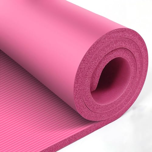 Extra breite und verdickte Yogamatte, rutschfeste Fitness-Trainingsmatte mit Riemen und Aufbewahrungstasche, Fitnessmatte for Pilates und Bodenübungen (Color : Pink) von ZERVA