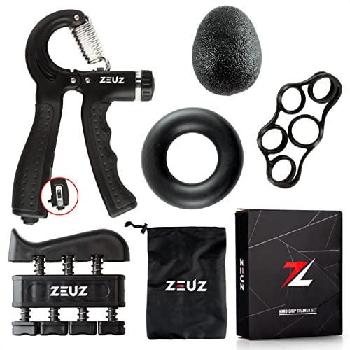 ZEUZ® 5-Delige Fitness Handtrainer Set - Trainer voor Hand, Onderarm, Pols & Vingers - Stressbal, Knijphalter, Stretcher & Gripbal - Anti RSI von ZEUZ