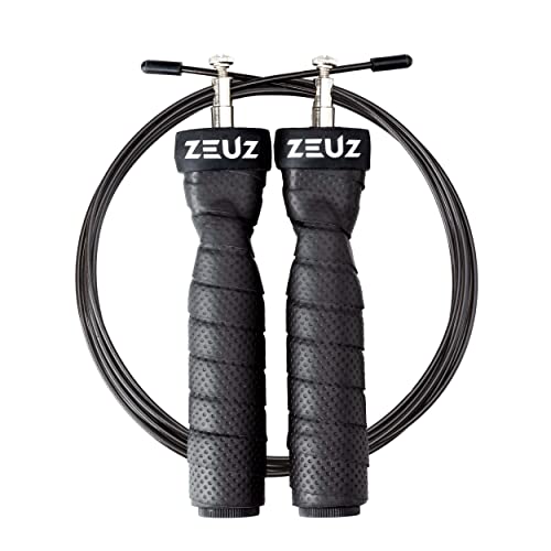 ZEUZ® Crossfit & Fitness Springseil – Verstellbar – Speed Rope – Erwachsene – SR-3 - Schwarz von ZEUZ