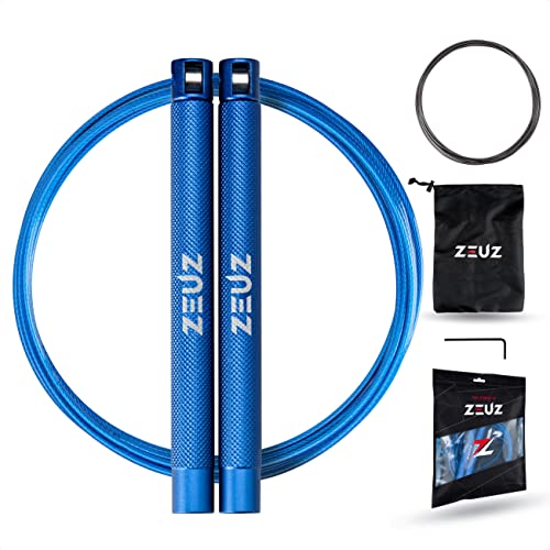 ZEUZ® Professional Crossfit & Fitness Springseil – Verstellbar – Speed Rope – Erwachsene – Marine Blau von ZEUZ