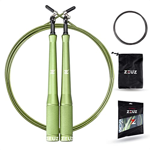 ZEUZ® Professional Crossfit & Fitness Springseil – Verstellbar – Speed Rope – Erwachsene – SR-2 - Armee Grün von ZEUZ