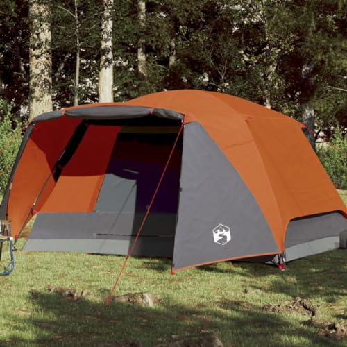Campingzelt 6 Personen Grau & Orange 412x370x190 cm 190T TAFT, ZEYUAN Caming Zelt, Camping Markise Zelt, Camping Tents, Camping-Zelt - 94420 von ZEYUAN
