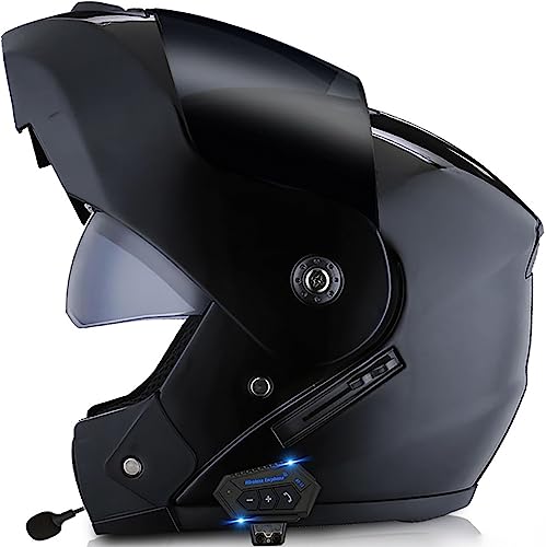 Bluetooth-Motorradhelm Modularer Helm Mit Bluetooth Hochklappbarer Motorradhelm Integriertes Doppelvisier Für Männer Und Frauen Motorradkreuzer DOT/ECE-Geprüft 2,S(55-56CM) von ZGFHTY