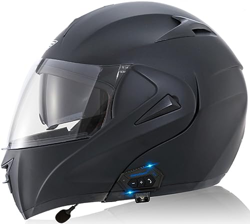 Bluetooth-Motorradhelm Modularer Motorradhelm Klapphelm Mit Bluetooth Integrierter MP3-Integration Unisex-Passform Motocross Cruiser Chopper DOT/ECE-Geprüft 5,L(59-60CM) von ZGFHTY