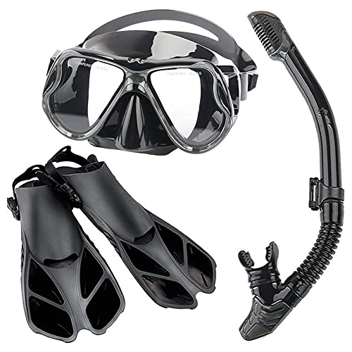 Maskenflossen-Schnorchelset mit Schnorchelausrüstung für Erwachsene, Tauchmaskenpaketen mit Panoramablick, Trockenschnorchel, Tauchflossen und Ausrüstungstasche, zum Schnorcheln, Schwimmen, Tauch von ZGYOZMNG