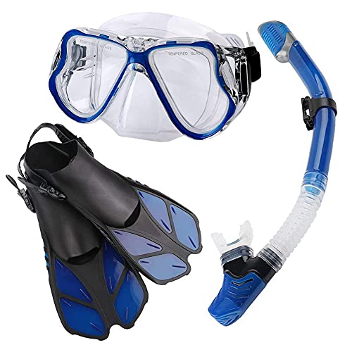 Maskenflossen-Schnorchelset mit Schnorchelausrüstung für Erwachsene, Tauchmaskenpaketen mit Panoramablick, Trockenschnorchel, Tauchflossen und Ausrüstungstasche, zum Schnorcheln, Schwimmen, Tauch von ZGYOZMNG