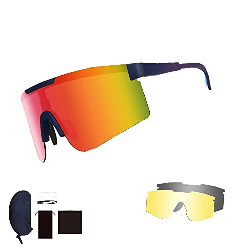 ZHABAO Polarisierte Sport-Sonnenbrille mit 3 austauschbaren Gläsern, UV400 Brille mit verstellbaren Bügeln,S06 von ZHABAO