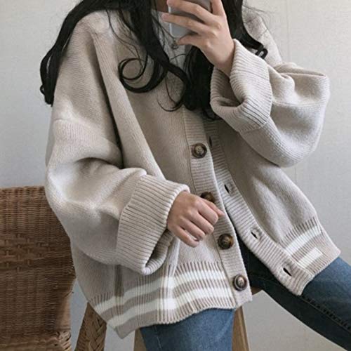 ZHAJIAN Damen Strickpullover Vintage V-Ausschnitt Herbst Winter Koreanisch Harajuku Solid Plus Size Cardigan Strickwaren von ZHAJIAN