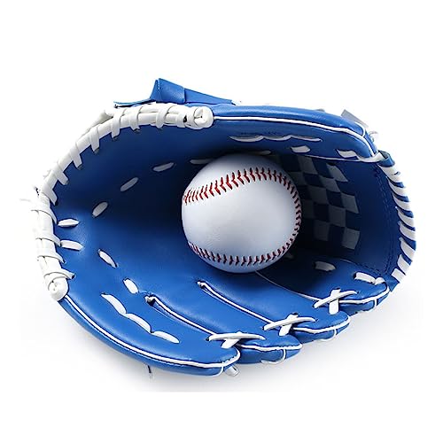 Baseball Handschuhe 10,5/11,5/12,5 Zoll PVC-Leder-Baseballhandschuh, Outdoor-Sportzubehör, Linke Hand, braun/schwarz/blau, Softball-Schutz, Unisex Baseballhandschuh(Color:Blue,Größe:10.5 Inches) von ZHAOYUQI
