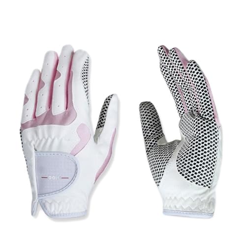 ZHAOYUQI Golfhandschuhe Frauen Golfhandschuhe Linke Hand & Right Hand Sport Nanometer Tuch Golfhandschuhe Atmungsaktiver Palmschutz Golfhandschuhe Damen(Color:White Powder,Größe:19 Size) von ZHAOYUQI