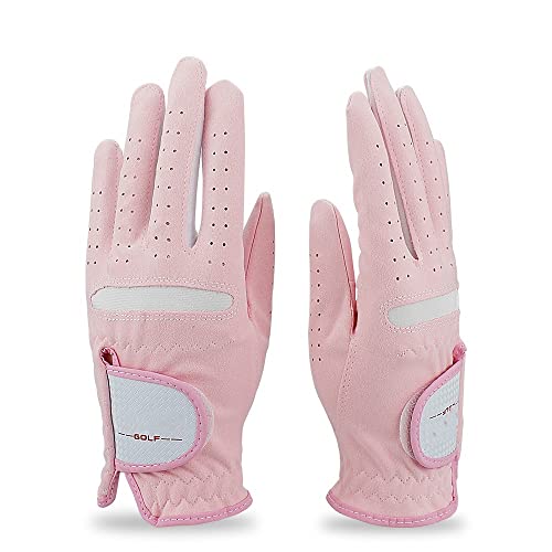 ZHAOYUQI Golfhandschuhe Pack 1 Paar Frauen Golfhandschuhe Pink Micro Weichfaser Atmungsaktive rutschfeste Linke und rechte Hand Sporthandschuhe Frauen Golfhandschuhe Damen(Größe:17 Small) von ZHAOYUQI