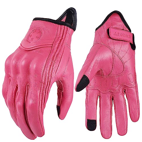 ZHAOYUQI Motorradhandschuhe Lederhandschuhe Motorrad Retro Motorradfahrer Handschuhe Herren Damen Vintage Motocross Handschuhe Schwarz Motorradzubehör Motorrad Handschuhe (Color : Pink, Größe : XS) von ZHAOYUQI