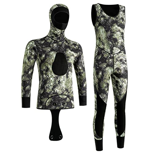Speerfischen-Neoprenanzüge Für Herren 3/5MM Camouflage 2-teilige Neopren-Kapuze Langarm-Taucheranzug Halten Sie Warme Schnorchelanzüge Zum Surfen Schwimmen (Farbe : 3mm, Größe : S) von ZHBY