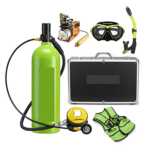 Tauchausrüstung, 2L Tauch-Atemschutzmaske, Tauchausrüstung, Aluminiumflasche, Gasflasche, Erwachsene, Schwimmen, Schnorcheln, Schnorchel, Restdruckmessgerät (Color : Green, Size : E) von ZHELLY