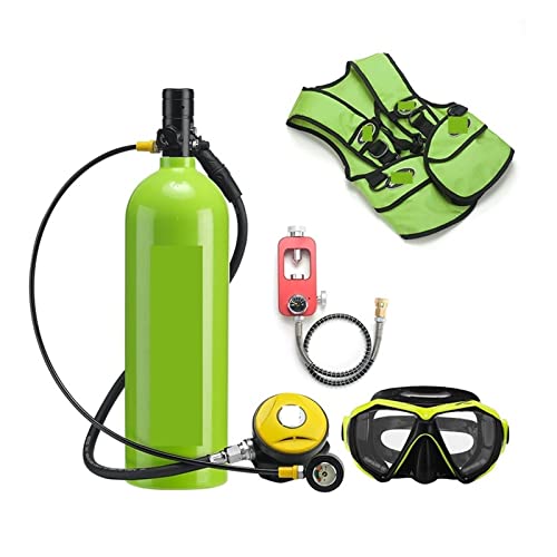 ZHELLY Tauchausrüstung, 2L Tauch-Atemschutzmaske, Tauchausrüstung, Aluminiumflasche, Gasflasche, Erwachsene, Schwimmen, Schnorcheln, Schnorchel, Restdruckmessgerät (Color : Green, Size : B) von ZHELLY
