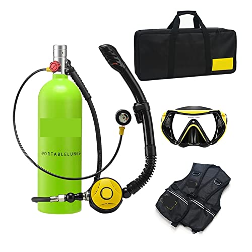 ZHELLY Tauchausrüstung, 2L Tauch- Und Schnorchelausrüstung, Sauerstofftank, Atemschlauch (Color : Silverhead in Green Bottle, Size : 2XL) von ZHELLY