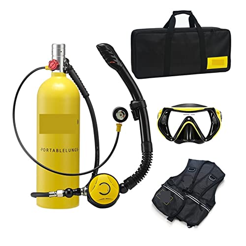 ZHELLY Tauchausrüstung, 2L Tauch- Und Schnorchelausrüstung, Sauerstofftank, Atemschlauch (Color : Silverhead in Yellow Bottle, Size : 2XL) von ZHELLY