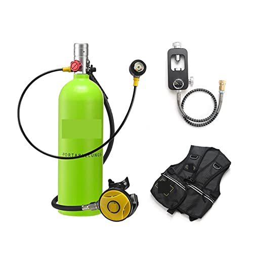 ZHELLY Tauchausrüstung, 2L Tauchen Schnorchelausrüstung Sauerstofftank Restdruckmessgerät (Color : Green Bottle Silver Head, Size : 2XL) von ZHELLY
