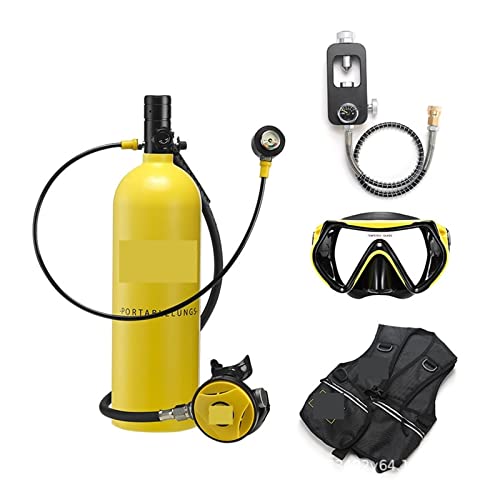 ZHELLY Tauchausrüstung, 2L Tauchen Schnorchelausrüstung Sauerstofftank Restdruckmessgerät (Color : Yellow, Size : 2XL) von ZHELLY