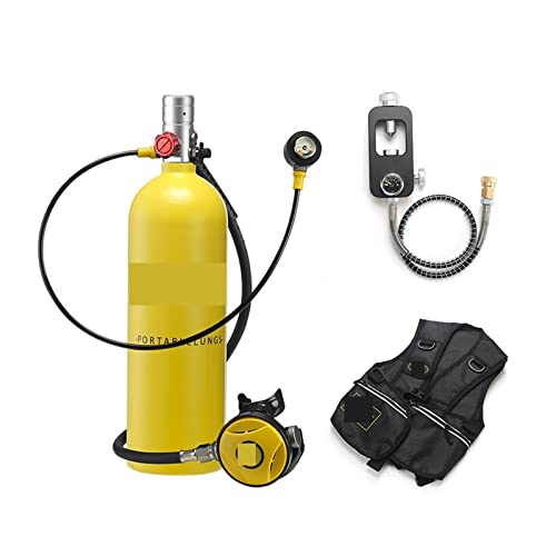 ZHELLY Tauchausrüstung, 2L Tauchen Schnorchelausrüstung Sauerstofftank Restdruckmessgerät (Color : Yellow Bottle Silver Head, Size : 2XL) von ZHELLY