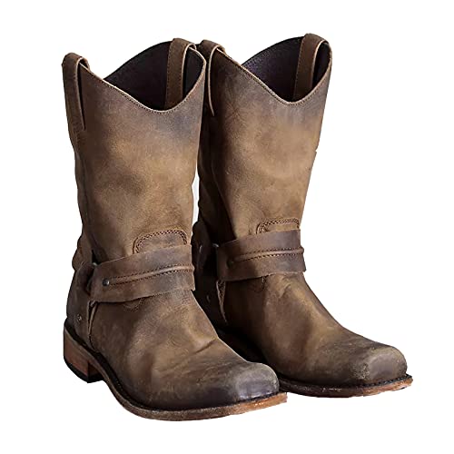 Herren Westernstiefel Weiche Retro und Bequeme Gummisohle Stiefel für Frühling Herbst Wandern Trekking-Jagd von ZHHZ