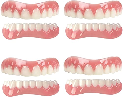 ZHIRCEKE Zahnersatz-Kosmetik-Furnier, natürlicher Ton-Instant-Furnier-zahnärztliches Silikon-Zähne, die temporäre Prothese-Zähne Oben und niedrigere Gebisse Unisex-Zähne aufweischen,4 Pairs von ZHIRCEKE