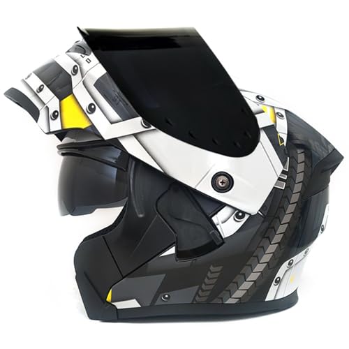 Doppelglas-Integralhelm Modularer Motorrad-Klapphelm Motorrad-Rollerhelm Mopedhelm Doppelvisier Antibeschlag ECE-Zulassung Für Erwachsene Männer Frauen B1,S52~53CM von ZHMQQDL